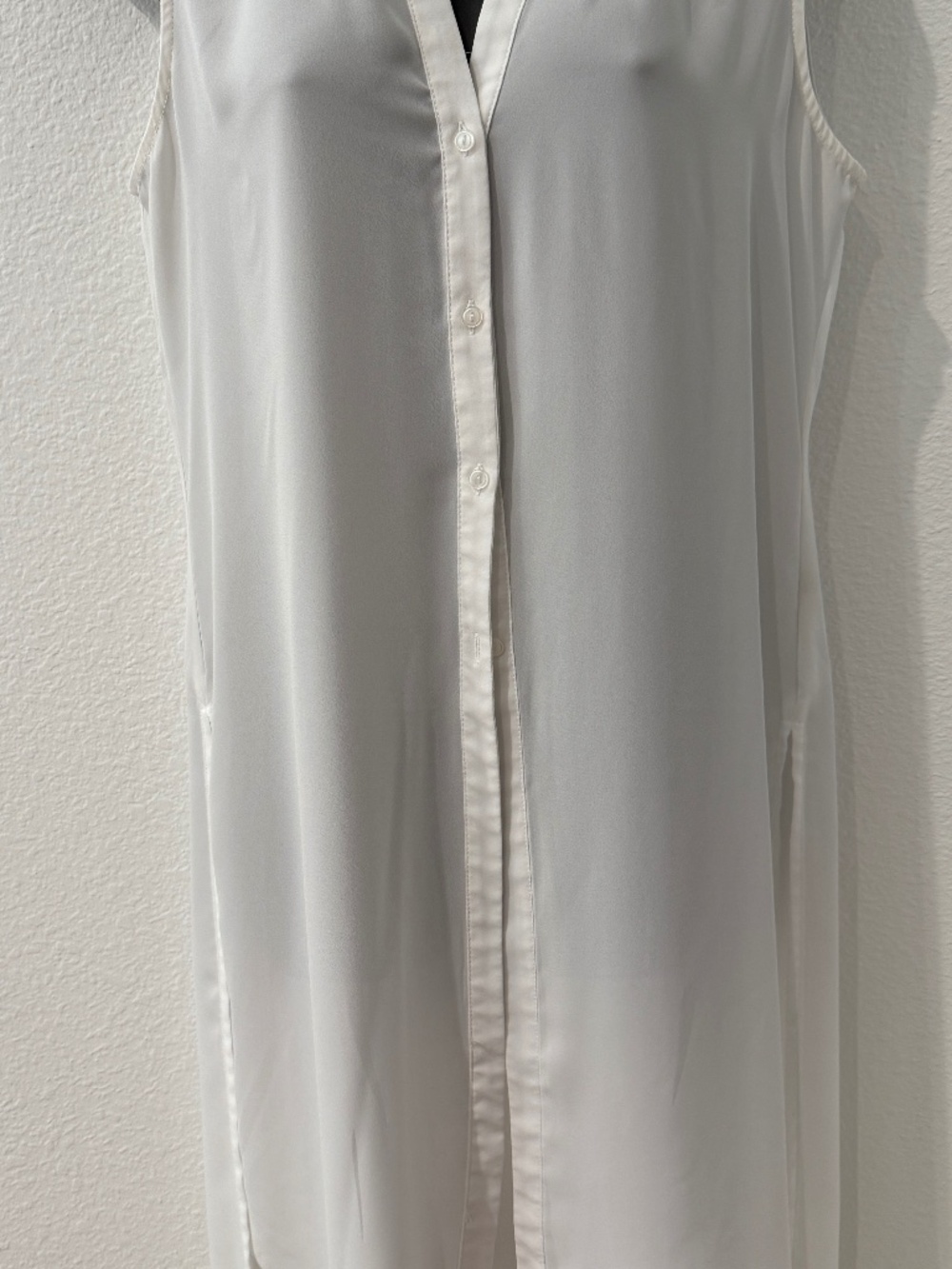 Neiman Marcus IVORY Chiffon BOTTON FRONT SHIRT DRESS Tunic TOP Sleeveless MEDIUM